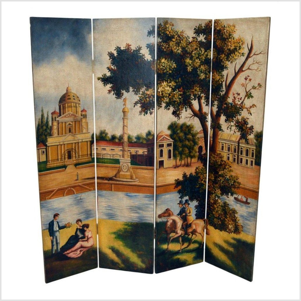Chinese Vintage Hand-painted Room Divider with European Scene-1. Asian & Chinese Furniture, Art, Antiques, Vintage Home Décor for sale at FEA Home