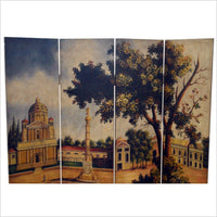 Chinese Vintage Hand-painted Room Divider with European Scene