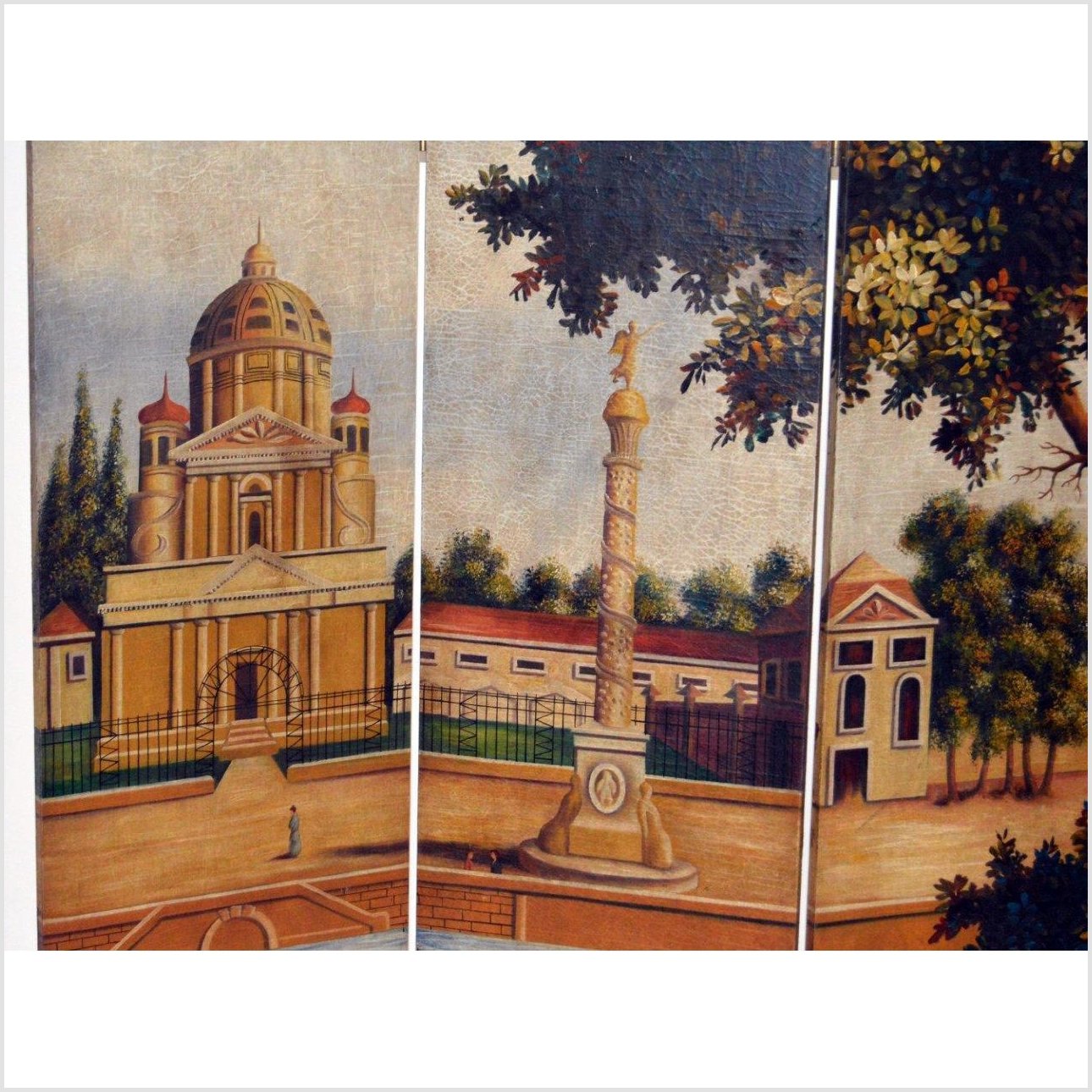 Chinese Vintage Hand-painted Room Divider with European Scene-2. Asian & Chinese Furniture, Art, Antiques, Vintage Home Décor for sale at FEA Home