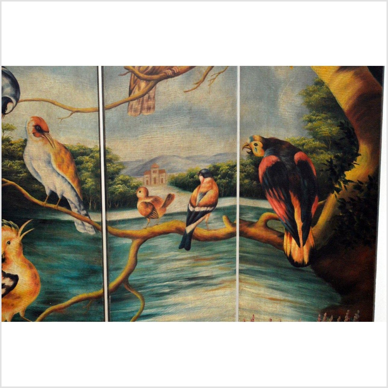 Chinese Vintage Hand-painted 4-Panel Room Divider Painted with Birds & Flowers-2. Asian & Chinese Furniture, Art, Antiques, Vintage Home Décor for sale at FEA Home