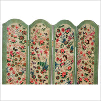 Chinese Vintage Hand-painted 4-Panel Scalloped Style Screen with Flowers and Butterflies