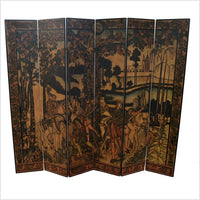 Chinese Vintage Hand-Painted 6-Panel Screen- Asian Antiques, Vintage Home Decor & Chinese Furniture - FEA Home