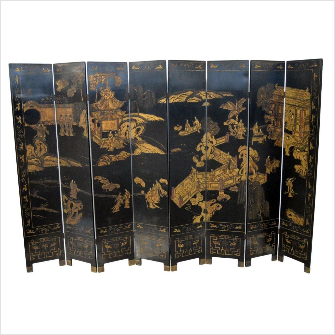 Chinese Vintage 8-Panel Back-to-back Chinoiseries Screen-1. Asian & Chinese Furniture, Art, Antiques, Vintage Home Décor for sale at FEA Home
