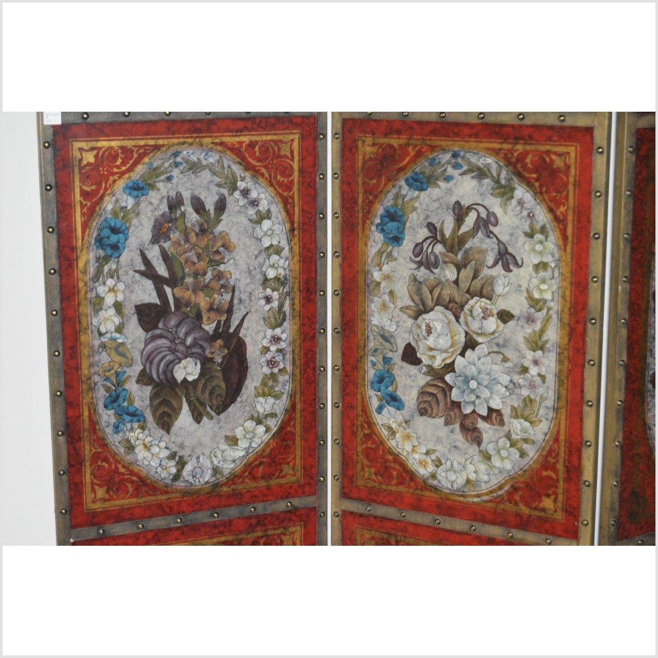 4-Panel Screen with Victorian Style Floral Design-2. Asian & Chinese Furniture, Art, Antiques, Vintage Home Décor for sale at FEA Home
