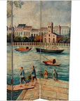 4-Panel Screen with Painting Reminiscent of Venice-2. Asian & Chinese Furniture, Art, Antiques, Vintage Home Décor for sale at FEA Home