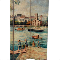 4-Panel Screen with Painting Reminiscent of Venice