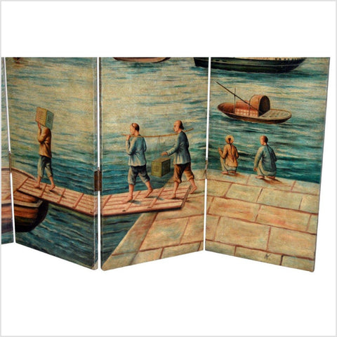 4-Panel Screen with Painting Reminiscent of Venice