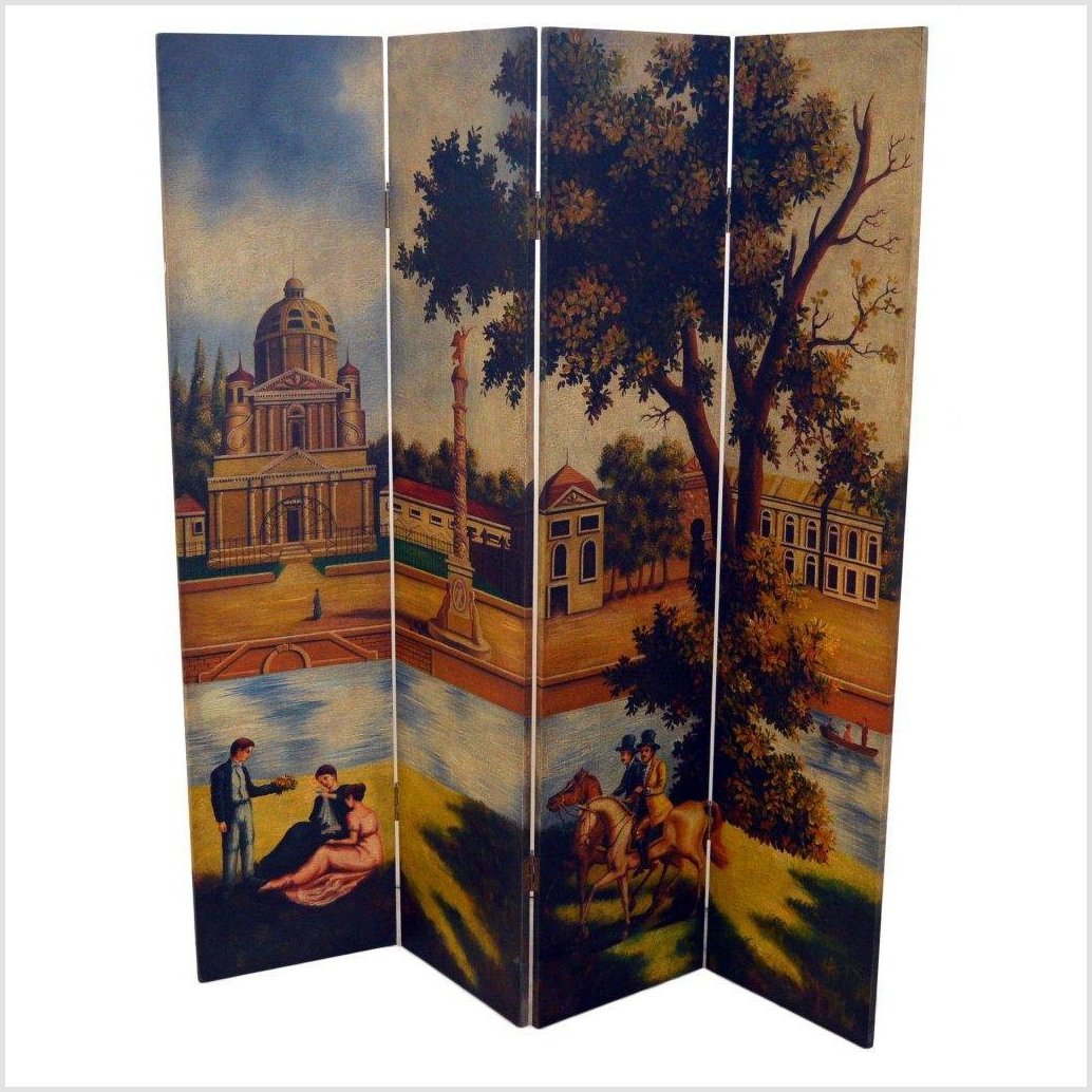 4-Panel Painted Screen- Asian Antiques, Vintage Home Decor & Chinese Furniture - FEA Home