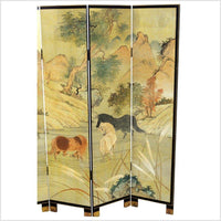 6-Panel Vintage Japanese Gold Screen with Landscape with Mythical Horses