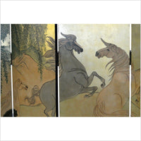 6-Panel Vintage Japanese Gold Screen with Landscape with Mythical Horses