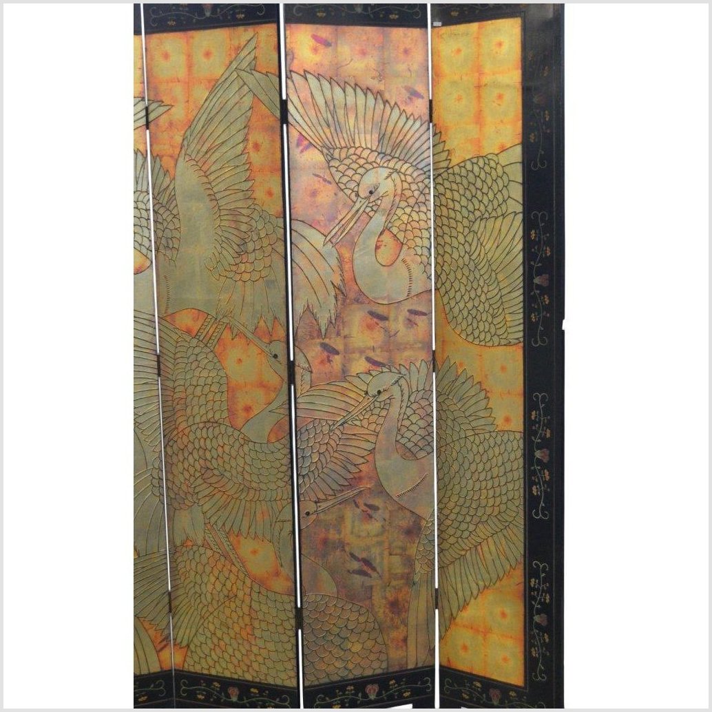 6-Panel Screen Depicting Cranes in Gold, Jade and Black Tones-2. Asian & Chinese Furniture, Art, Antiques, Vintage Home Décor for sale at FEA Home