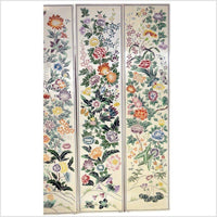 4-Panel Chinese Vintage Screen with Collage of Spring Flowers