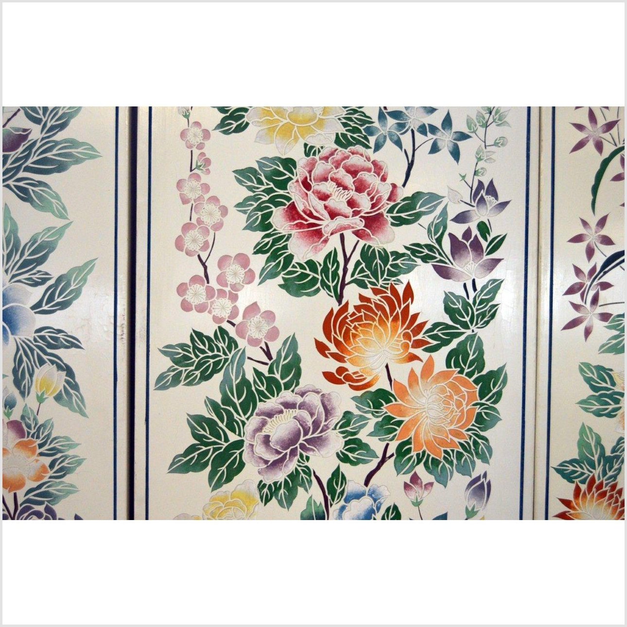 4-Panel Chinese Vintage Screen with Collage of Spring Flowers-4. Asian &amp; Chinese Furniture, Art, Antiques, Vintage Home Décor for sale at FEA Home