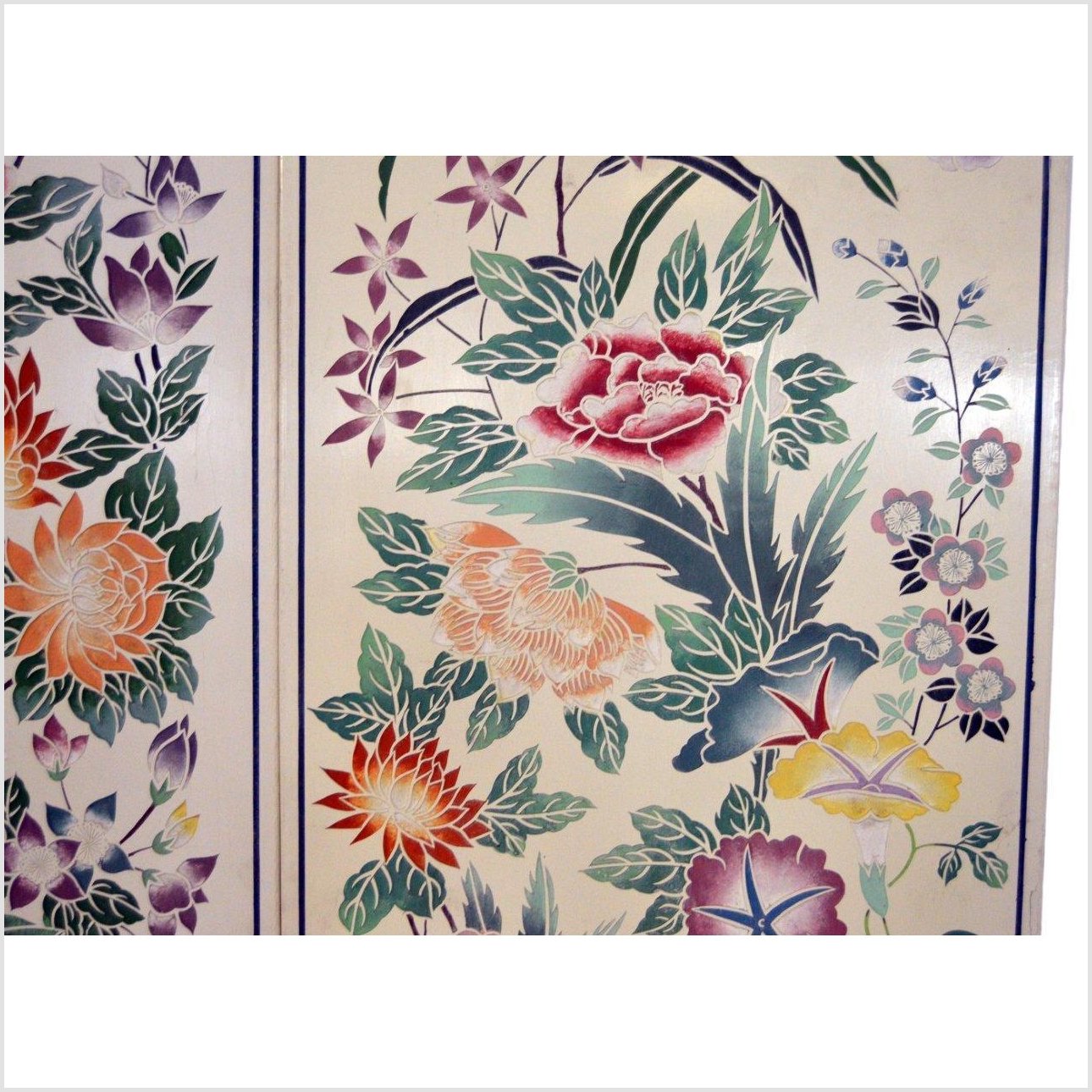 4-Panel Chinese Vintage Screen with Collage of Spring Flowers-5. Asian &amp; Chinese Furniture, Art, Antiques, Vintage Home Décor for sale at FEA Home