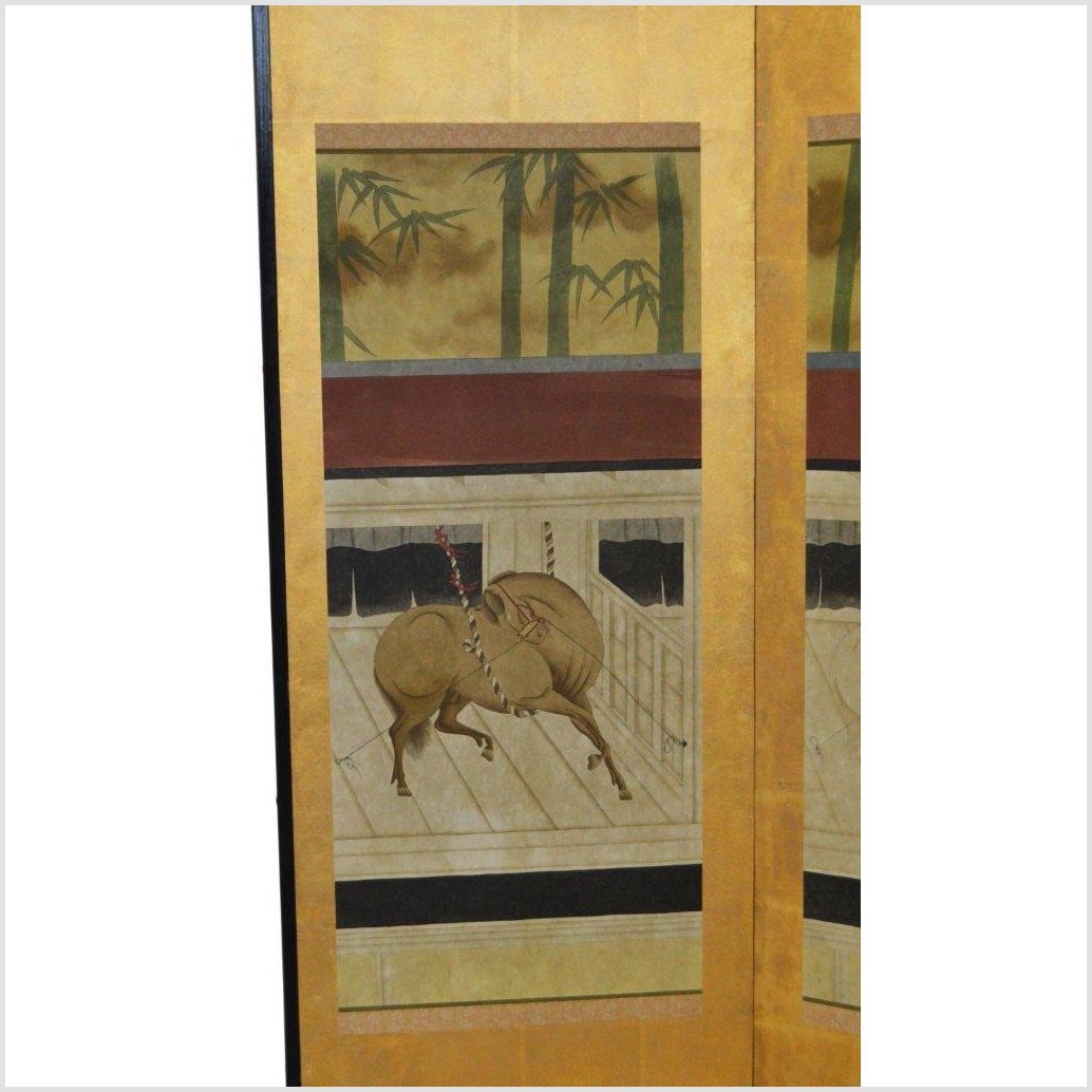 4-Panel Gold Screen Painted with Bamboo and Horses-2. Asian & Chinese Furniture, Art, Antiques, Vintage Home Décor for sale at FEA Home