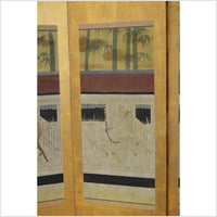 4-Panel Gold Screen Painted with Bamboo and Horses