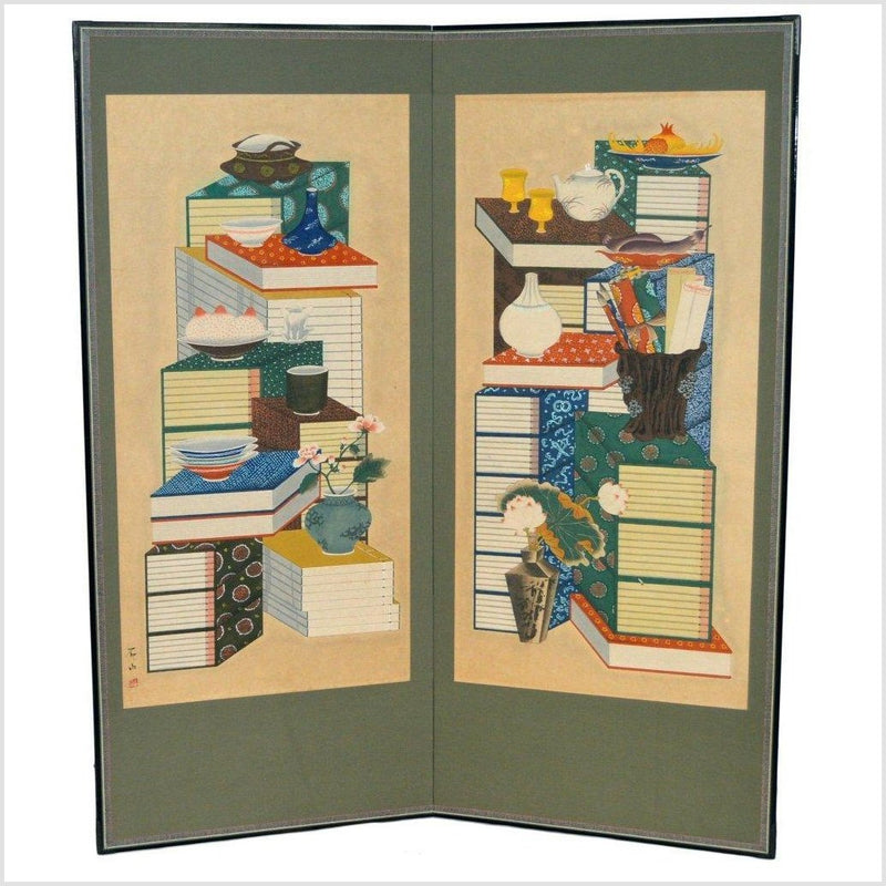 2-Panel Screen Designed with Japanese Vintage Art- Asian Antiques, Vintage Home Decor & Chinese Furniture - FEA Home