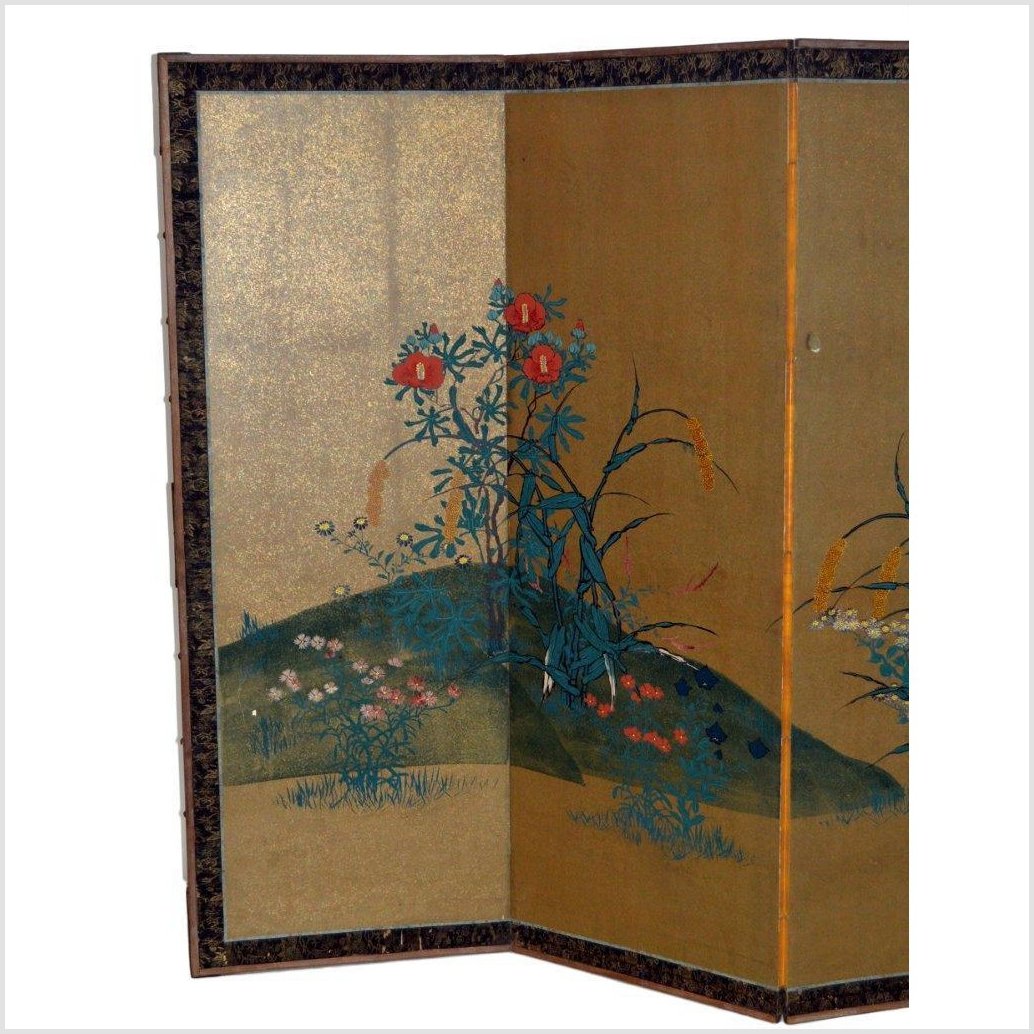 4-Panel Gold Screen with Chinoiseries of Flowers and Plants-2. Asian & Chinese Furniture, Art, Antiques, Vintage Home Décor for sale at FEA Home