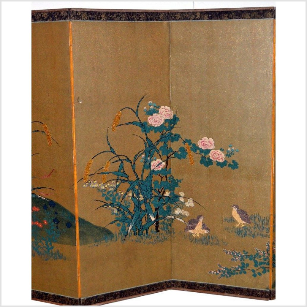4-Panel Gold Screen with Chinoiseries of Flowers and Plants-3. Asian &amp; Chinese Furniture, Art, Antiques, Vintage Home Décor for sale at FEA Home