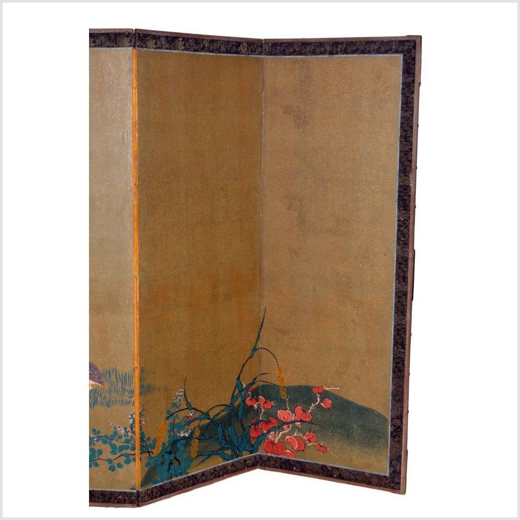 4-Panel Gold Screen with Chinoiseries of Flowers and Plants-4. Asian &amp; Chinese Furniture, Art, Antiques, Vintage Home Décor for sale at FEA Home