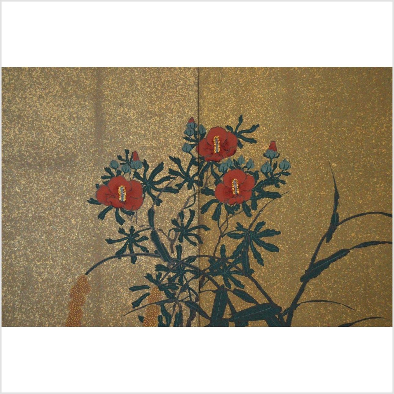 4-Panel Gold Screen with Chinoiseries of Flowers and Plants-5. Asian &amp; Chinese Furniture, Art, Antiques, Vintage Home Décor for sale at FEA Home