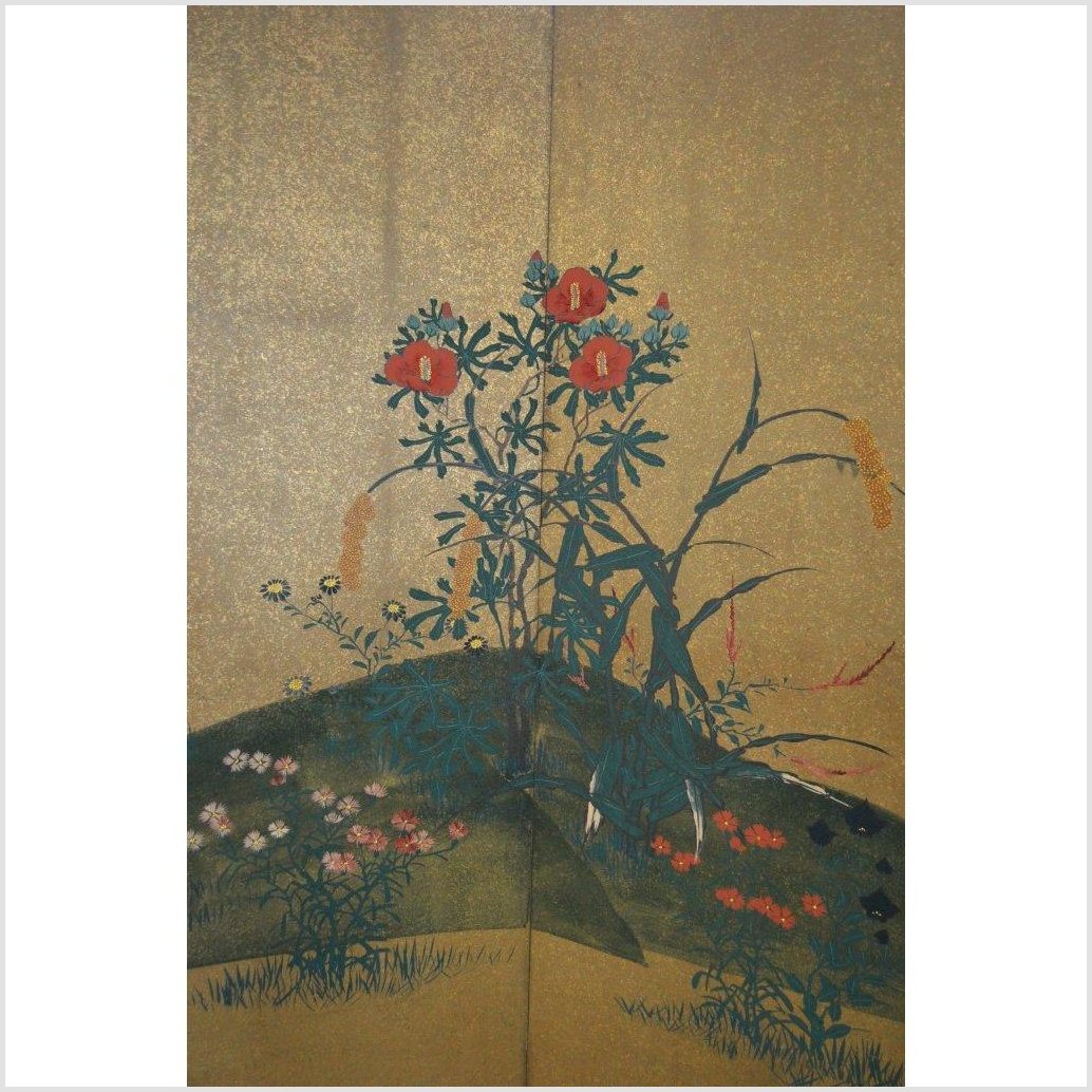4-Panel Gold Screen with Chinoiseries of Flowers and Plants-6. Asian &amp; Chinese Furniture, Art, Antiques, Vintage Home Décor for sale at FEA Home