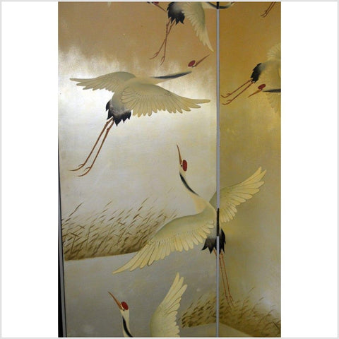 4-Panel Multi-Color Scalloped Screen with Flock of Cranes