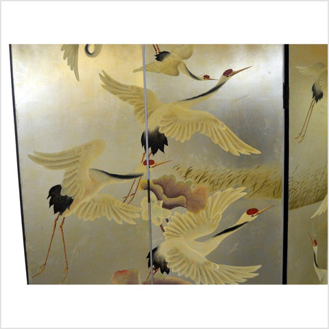 4-Panel Multi-Color Scalloped Screen with Flock of Cranes