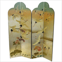 4-Panel Multi-Color Scalloped Screen with Flock of Cranes- Asian Antiques, Vintage Home Decor & Chinese Furniture - FEA Home