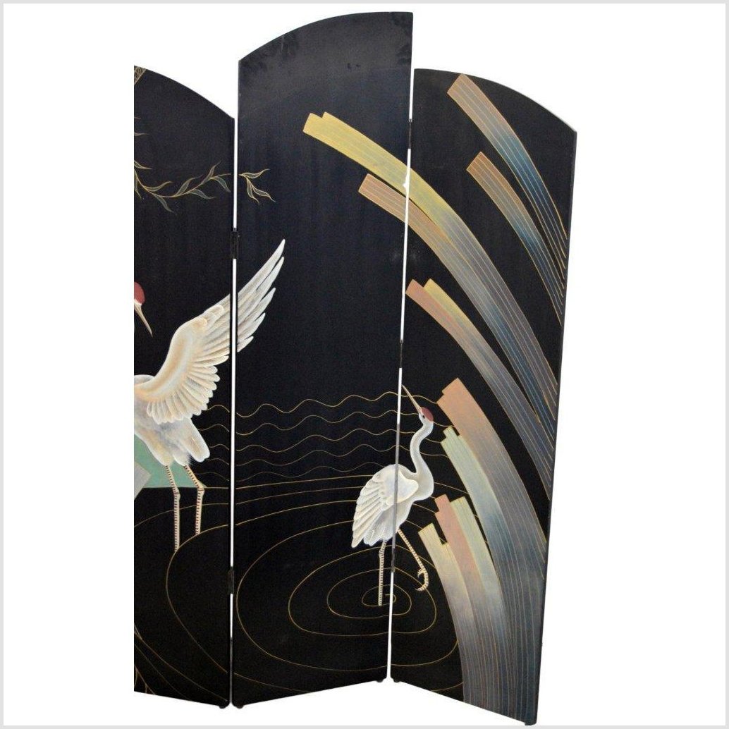 4- Panel Multi-level Black Screen with Heron Design-2. Asian & Chinese Furniture, Art, Antiques, Vintage Home Décor for sale at FEA Home