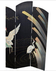 4- Panel Multi-level Black Screen with Heron Design-2. Asian & Chinese Furniture, Art, Antiques, Vintage Home Décor for sale at FEA Home