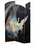 4- Panel Multi-level Black Screen with Heron Design-3. Asian & Chinese Furniture, Art, Antiques, Vintage Home Décor for sale at FEA Home