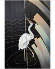 4- Panel Multi-level Black Screen with Heron Design-4. Asian & Chinese Furniture, Art, Antiques, Vintage Home Décor for sale at FEA Home