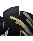 4- Panel Multi-level Black Screen with Heron Design-7. Asian & Chinese Furniture, Art, Antiques, Vintage Home Décor for sale at FEA Home