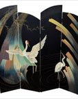 4- Panel Multi-level Black Screen with Heron Design-1. Asian & Chinese Furniture, Art, Antiques, Vintage Home Décor for sale at FEA Home