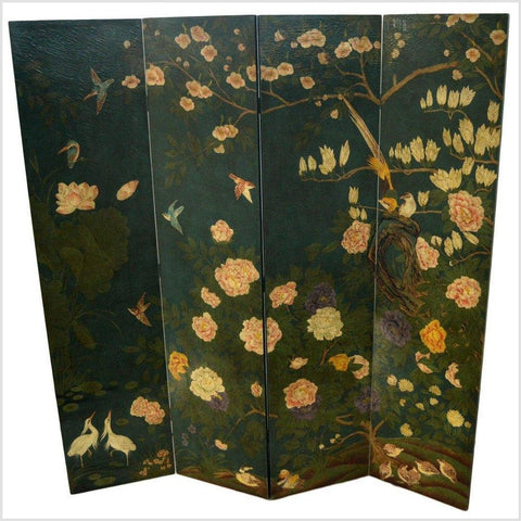 4-Panel Chinese Vintage Screen Depicting Flowers and Birds- Asian Antiques, Vintage Home Decor & Chinese Furniture - FEA Home