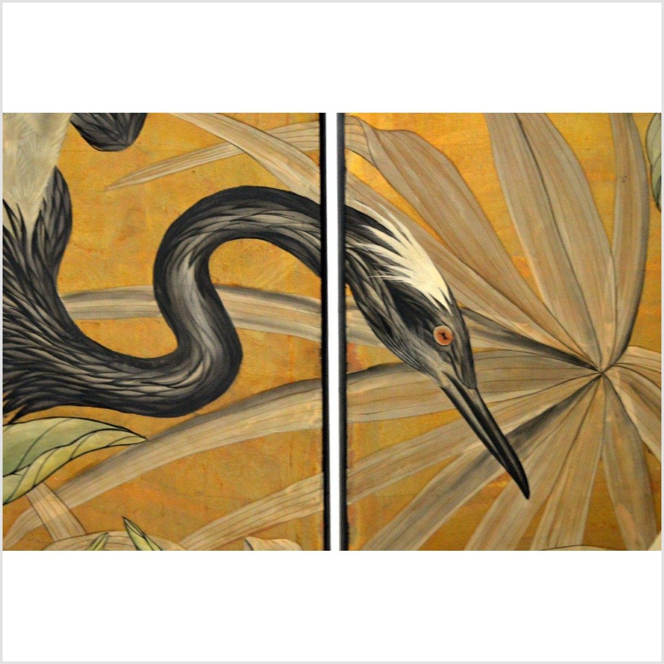 4-Panel Screen with Herons and Gold, Black and Green Tones-4. Asian &amp; Chinese Furniture, Art, Antiques, Vintage Home Décor for sale at FEA Home