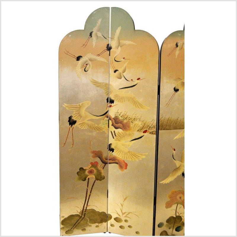 4-Panel Vintage Hand-Painted Chinese Screen Depicting Cranes Taking off-YN2814-2. Asian & Chinese Furniture, Art, Antiques, Vintage Home Décor for sale at FEA Home