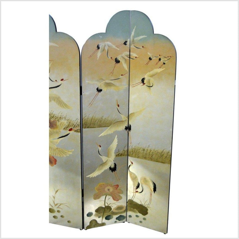 4-Panel Vintage Hand-Painted Chinese Screen Depicting Cranes Taking off-YN2814-3. Asian & Chinese Furniture, Art, Antiques, Vintage Home Décor for sale at FEA Home