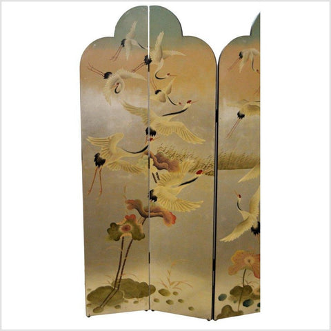 4-Panel Vintage Hand-Painted Chinese Screen Depicting Cranes Taking off-YN2814-4. Asian & Chinese Furniture, Art, Antiques, Vintage Home Décor for sale at FEA Home