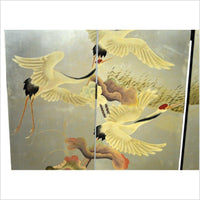 4-Panel Vintage Hand-Painted Chinese Screen Depicting Cranes Taking off