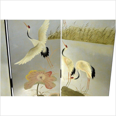 4-Panel Vintage Hand-Painted Chinese Screen Depicting Cranes Taking off-YN2814-9. Asian & Chinese Furniture, Art, Antiques, Vintage Home Décor for sale at FEA Home