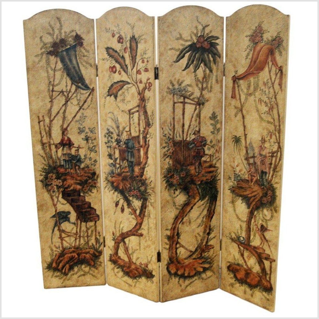 4-Panel Scalloped Style Floral Painted Screen-1. Asian & Chinese Furniture, Art, Antiques, Vintage Home Décor for sale at FEA Home
