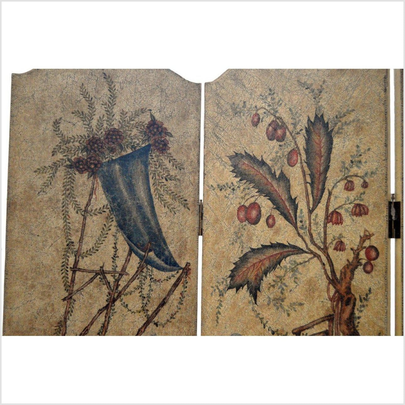 4-Panel Scalloped Style Floral Painted Screen-2. Asian & Chinese Furniture, Art, Antiques, Vintage Home Décor for sale at FEA Home