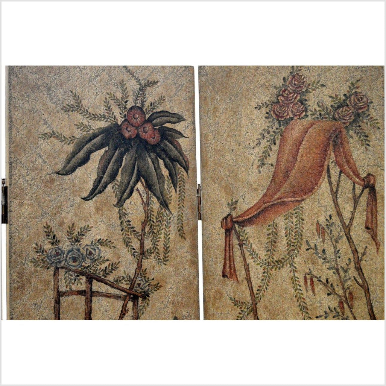 4-Panel Scalloped Style Floral Painted Screen-3. Asian &amp; Chinese Furniture, Art, Antiques, Vintage Home Décor for sale at FEA Home
