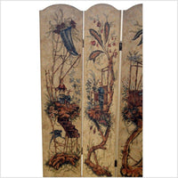 4-Panel Scalloped Style Floral Painted Screen