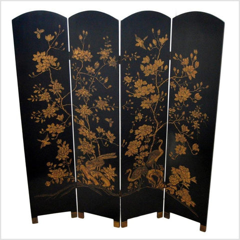 4-Panel Gilt Lacquered Screen- Asian Antiques, Vintage Home Decor & Chinese Furniture - FEA Home