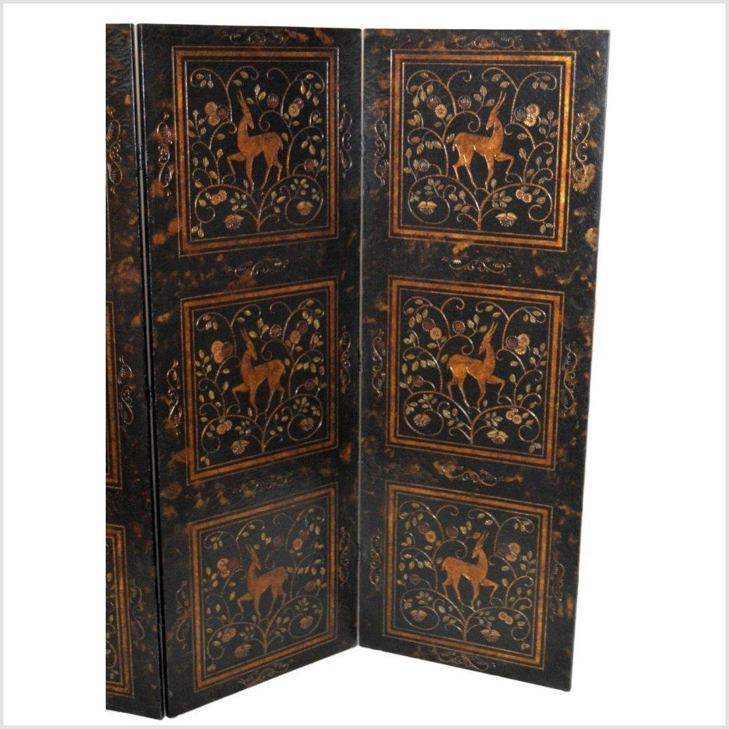 4-Panel Gilt Lacquered Screen with Deer and Floral Design-2. Asian & Chinese Furniture, Art, Antiques, Vintage Home Décor for sale at FEA Home