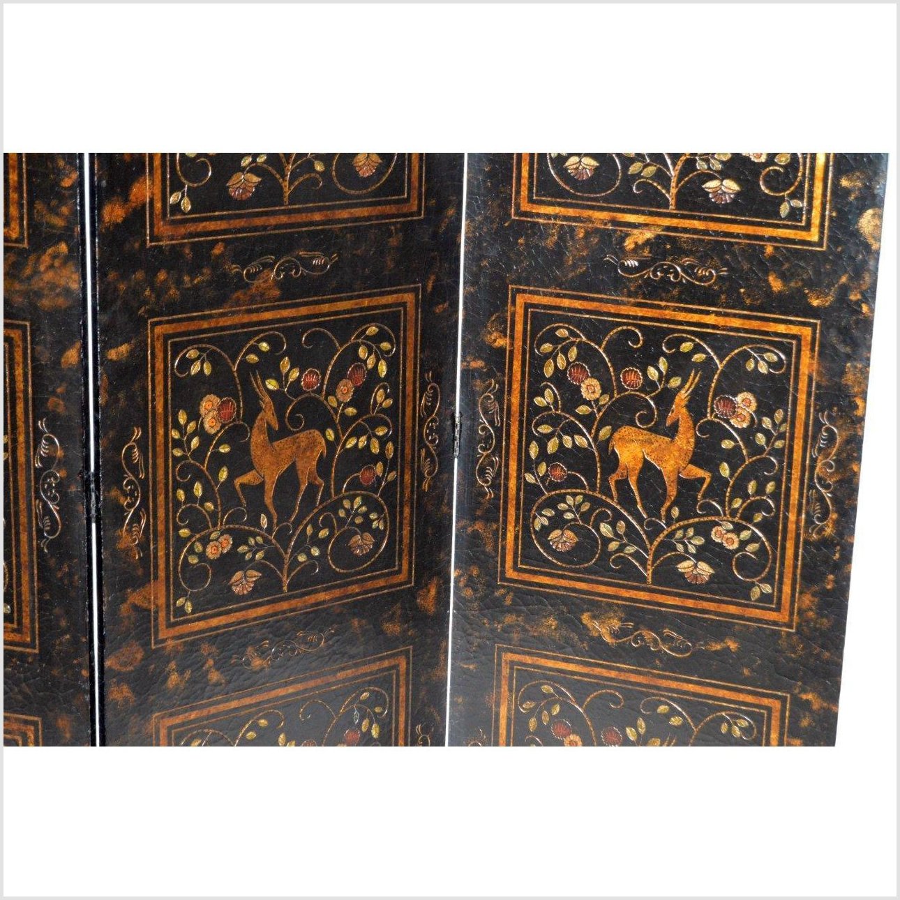 4-Panel Gilt Lacquered Screen with Deer and Floral Design-3. Asian &amp; Chinese Furniture, Art, Antiques, Vintage Home Décor for sale at FEA Home