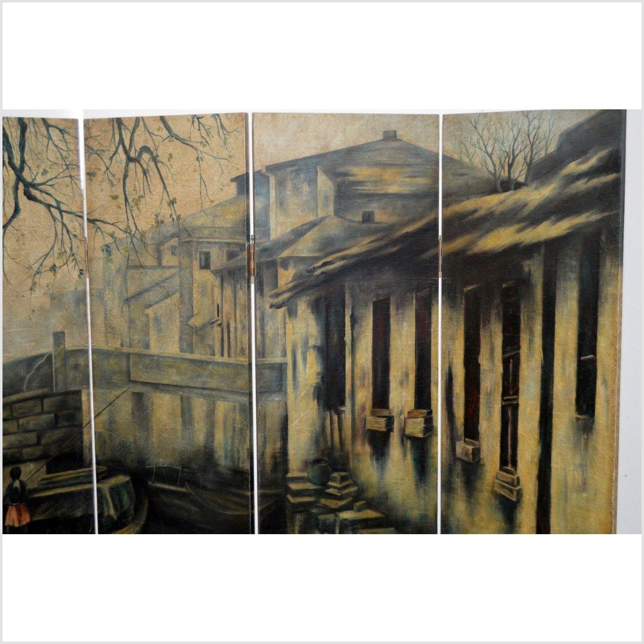 Vintage 4-Panel Painted Screen-7. Asian &amp; Chinese Furniture, Art, Antiques, Vintage Home Décor for sale at FEA Home
